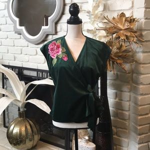 CAD emerald green velvet top with flower detail!